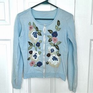 Vintage Baby Blue Floral Embroidered Cardigan